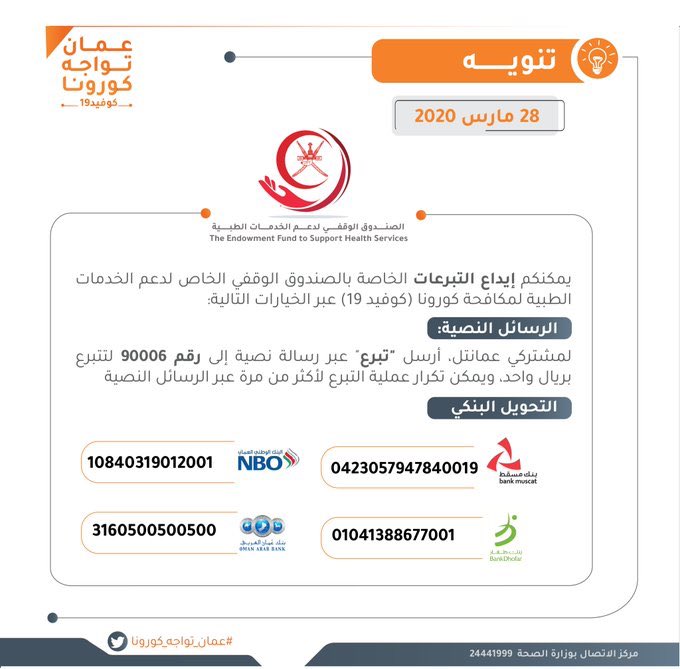 talibalwahaibi4's tweet photo. الكل يمكنه المساهمة ولو بالقليل، #كورونا لا يفرق بين صغير او كبير غني أو فقير شخصية معروفة أو غير معروفة، فلنتكاتف جميعا في #عُمان لنكون كما كنا مضرب المثل في التلاحم والتكافل الإجتماعي. https://t.co/5h1IWKZ1hz