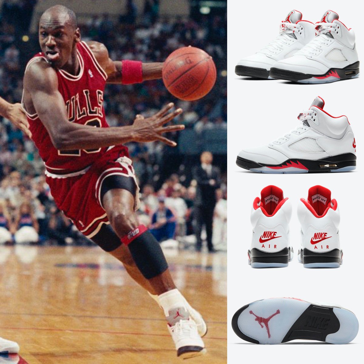 jordan wearing jordan 5 fire red