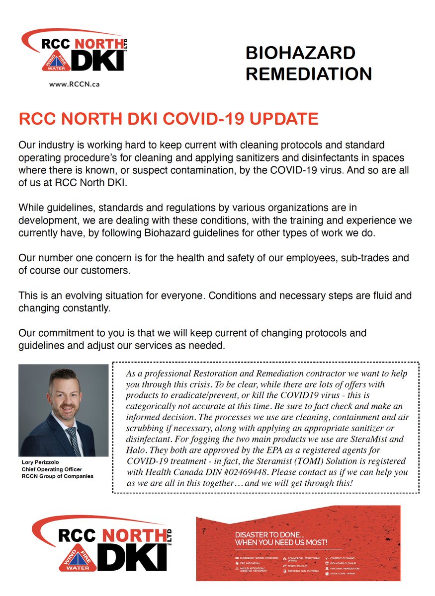 At @RCCNsocial COVID-19 is an evolving situation for everyone. Conditions and necessary steps are fluid and changing constantly.

#RCCN #RCCnorth #DKI #biohazards #GreenCleaning  #Calgary #AB #YYC