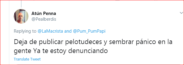LaMacrista's tweet photo. Si me bajan la cuenta, éste es el responsable, porque no le gustó el video de las bolsas con los muertos que publiqué anoche. https://t.co/Hi8ixgHHOf