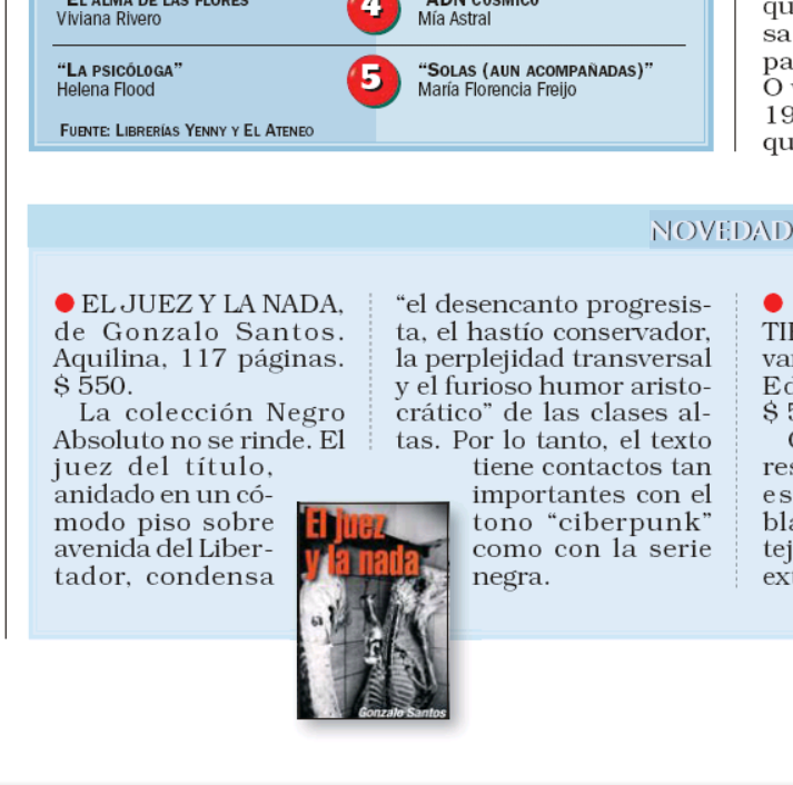 gonzalosantos84's tweet photo. Agradézcole a Elvio Gandolfo por este comentario de mi novela El juez y la nada que salió en revista Noticias https://t.co/3PpV2pJfrQ