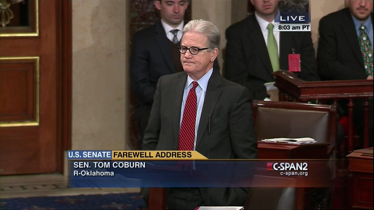 cspanJeremy's tweet photo. Here’s Sen. Tom Coburn’s farewell address back in 2014. https://t.co/xaRXrIs2XI RIP. https://t.co/DKqeM6eecg