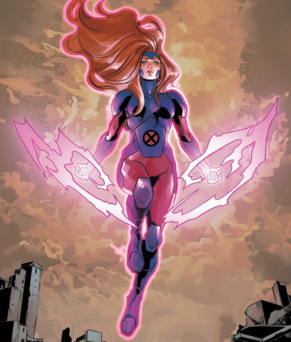 2. Jean Grey-Summers, Marvel Girl, le Phoenix, Jean est une télépathe mutante Oméga c’est à dire la plus puissante de sa catégorie, elle est aussi la femme de Cyclope et l’hôte préférée du Phoenix, une entité cosmique de destruction qui l’a toujours fait souffrir
