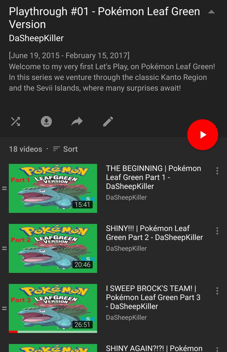 Pokémon Leaf Green:My very first series on the channel. Part 1 of this was my first video, and although it hasn't aged well and I recommend you watch a certain other series instead of this, it'll always hold a special place in my heart because it's what started it all.