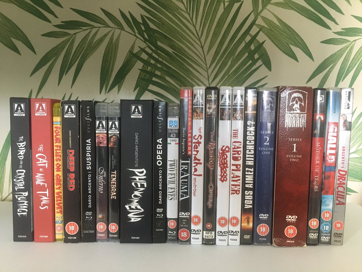 SpitReviews's tweet photo. Dario Argento collection. 2nd picture is my (ever changing) ranking of his films. #horror #giallo #argento https://t.co/vVRhkd4Y8e