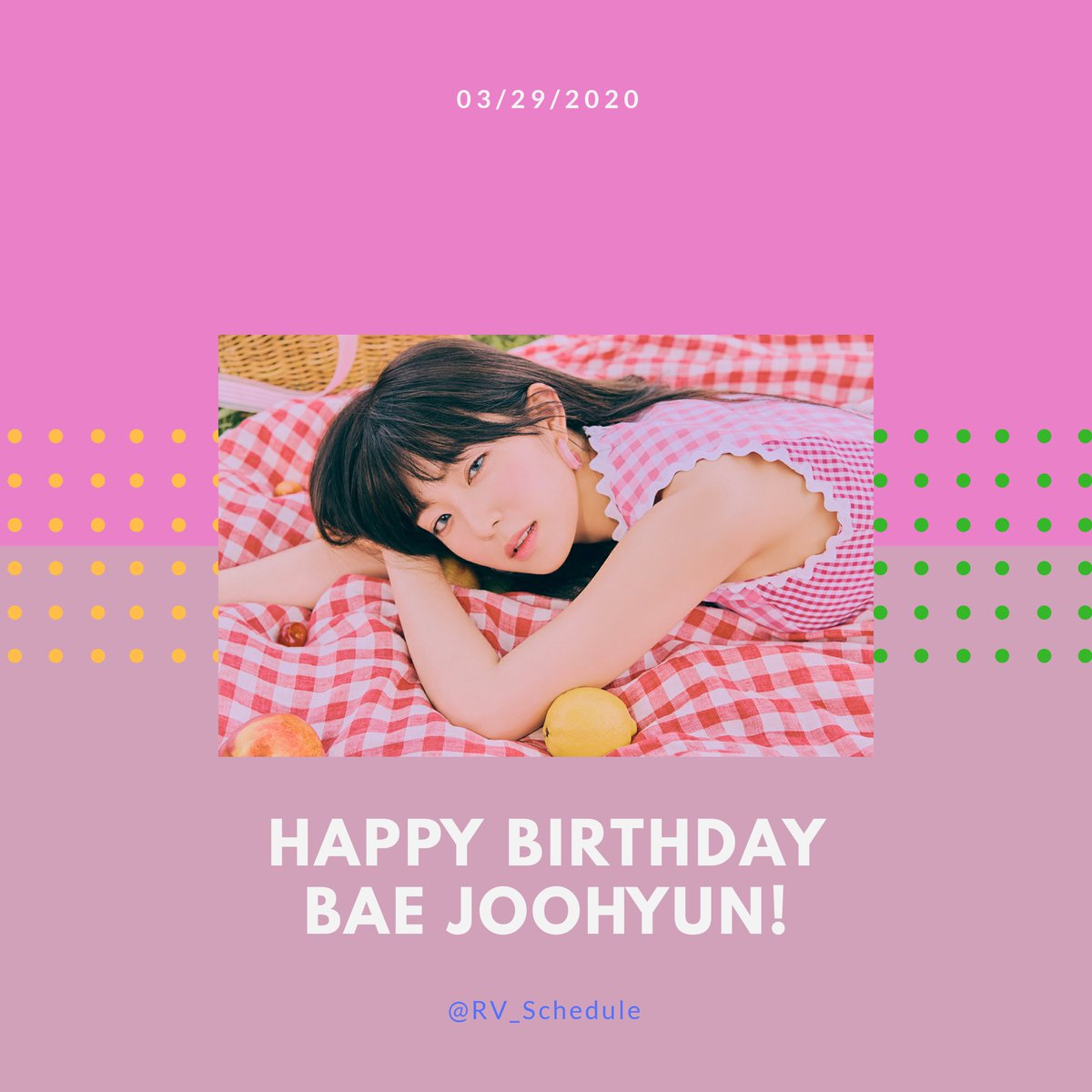 RV_schedule's tweet photo. Happy Birthday Bae Joohyun 🎉

@RVsmtown
#TheOnlyIRENEDay
#HappyIRENEDay
#이시대_최고의여성_배주현 https://t.co/vdWgYUDmDN