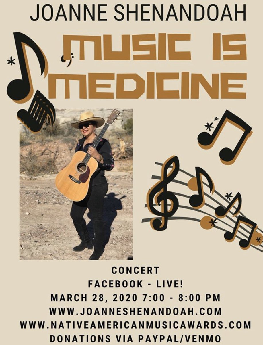 JoShenandoah's tweet photo. Tonight!!! 7:00-7:45  live on Facebook Joanne Shenandoah Music Page! https://t.co/ojkkYON04R