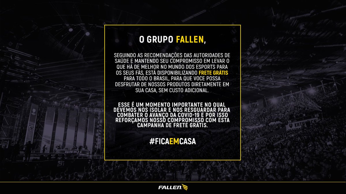fallencompany's tweet photo. A campanha de Frete Grátis da @fallenstorebr vale até o próximo sábado (04/04) 23:59h.

#TodosContraoCorona #FicaEmCasa https://t.co/ZPZ6HULYxS