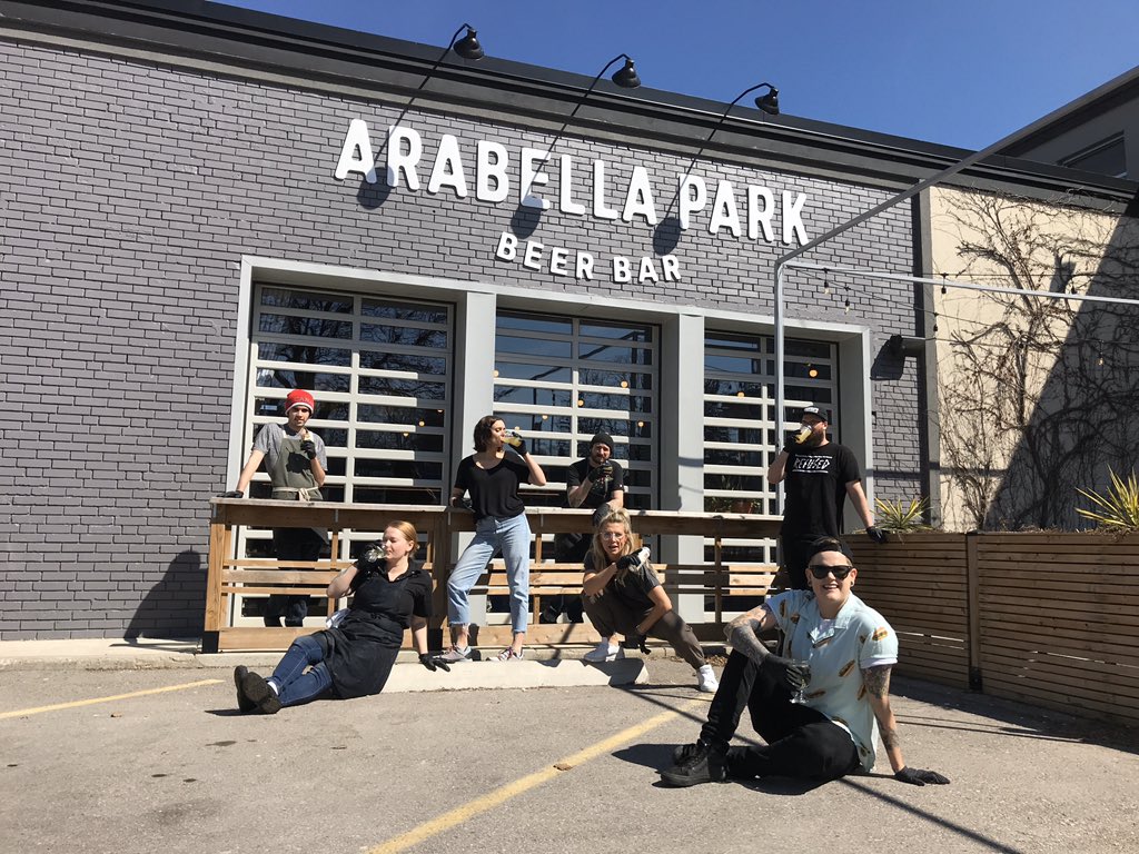 Half the gang’s here. ⁣⁣ 6 ft apart. ⁣⁣ Packaging beer + cider + wine for thirsty quarantiners.⁣⁣ Flippin’ burgs for hungry social distancers.⁣ Sterilizing. ⁣⁣ Then sterilizing some more. ⁣⁣ Stay safe. If you need us we’re here. ⁣⁣ arabellatakeout.com