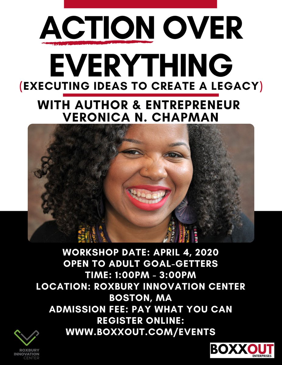 Take ACTION! - <a href="/Boxxout/">Boxxout Enterprises</a>'s Action Over Everything is an interactive workshop that helps attendees learn how to generate and act on ideas so they can make their greatest contributions to the world. 

Register today boxxout.com/events.html