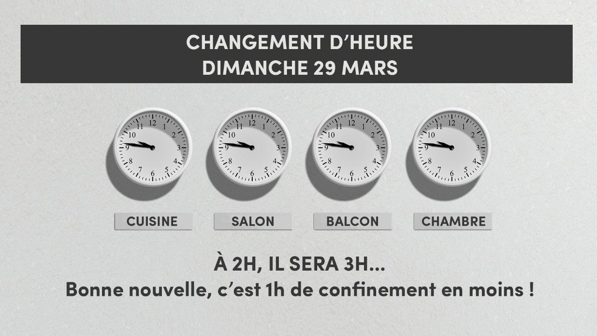 Tag On Twitter Changement D Heure Dimanche 29 Mars Bonne Nouvelle Nous Perdons Une Heure De Confinement Cette Nuit A 2h Il Sera 3h Il Faudra Donc Avancer Votre Montre D 1 Heure