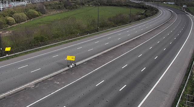 TrafficWalesS's tweet photo. The images below show a currently deserted M4 and M48.

Traffic Officers are still monitoring the network and Police checkpoints are in place, so please be aware you will be stopped and fined if your journey is not essential. https://t.co/ePgEw6mmSo