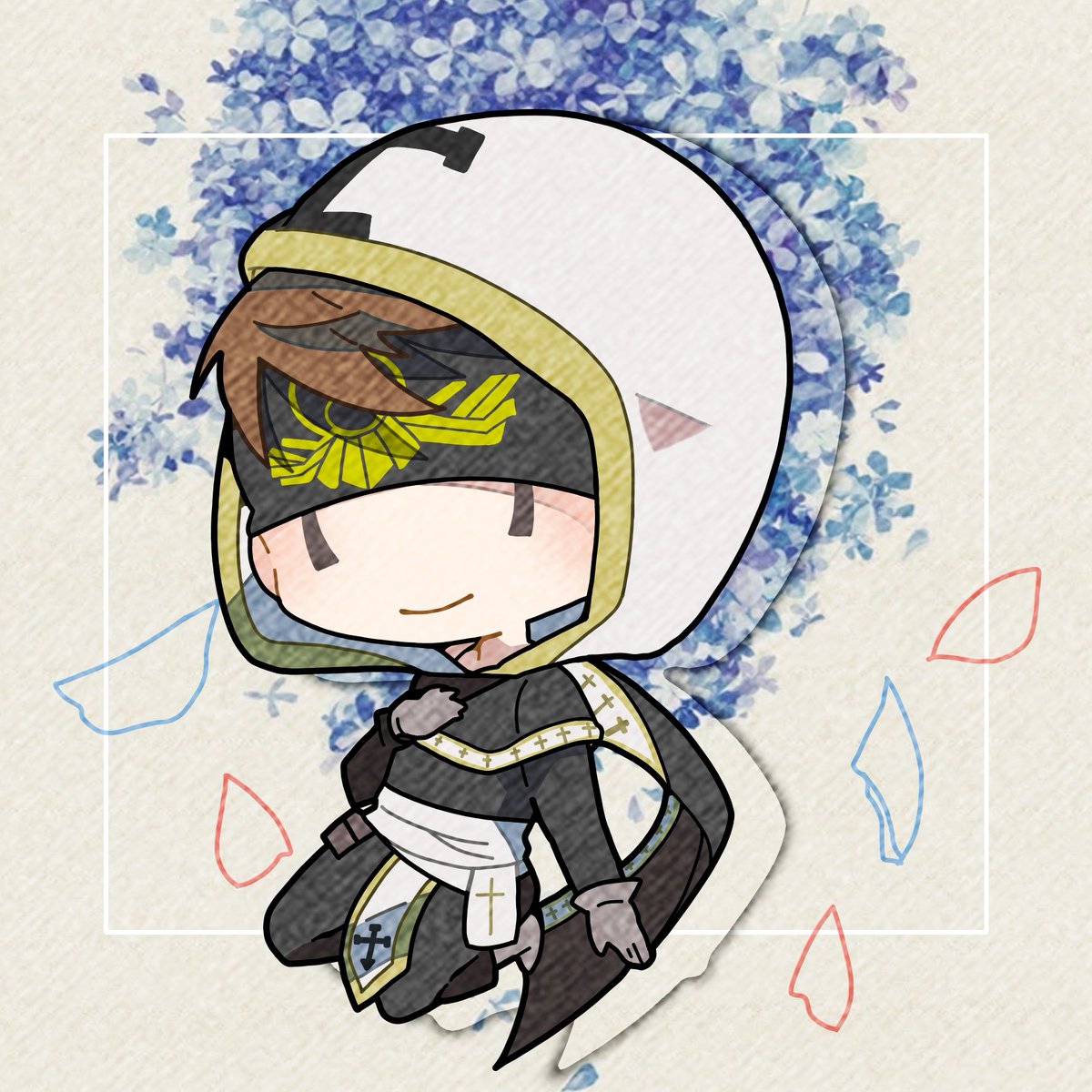 1boy male focus brown hair hood chibi solo gloves  illustration images