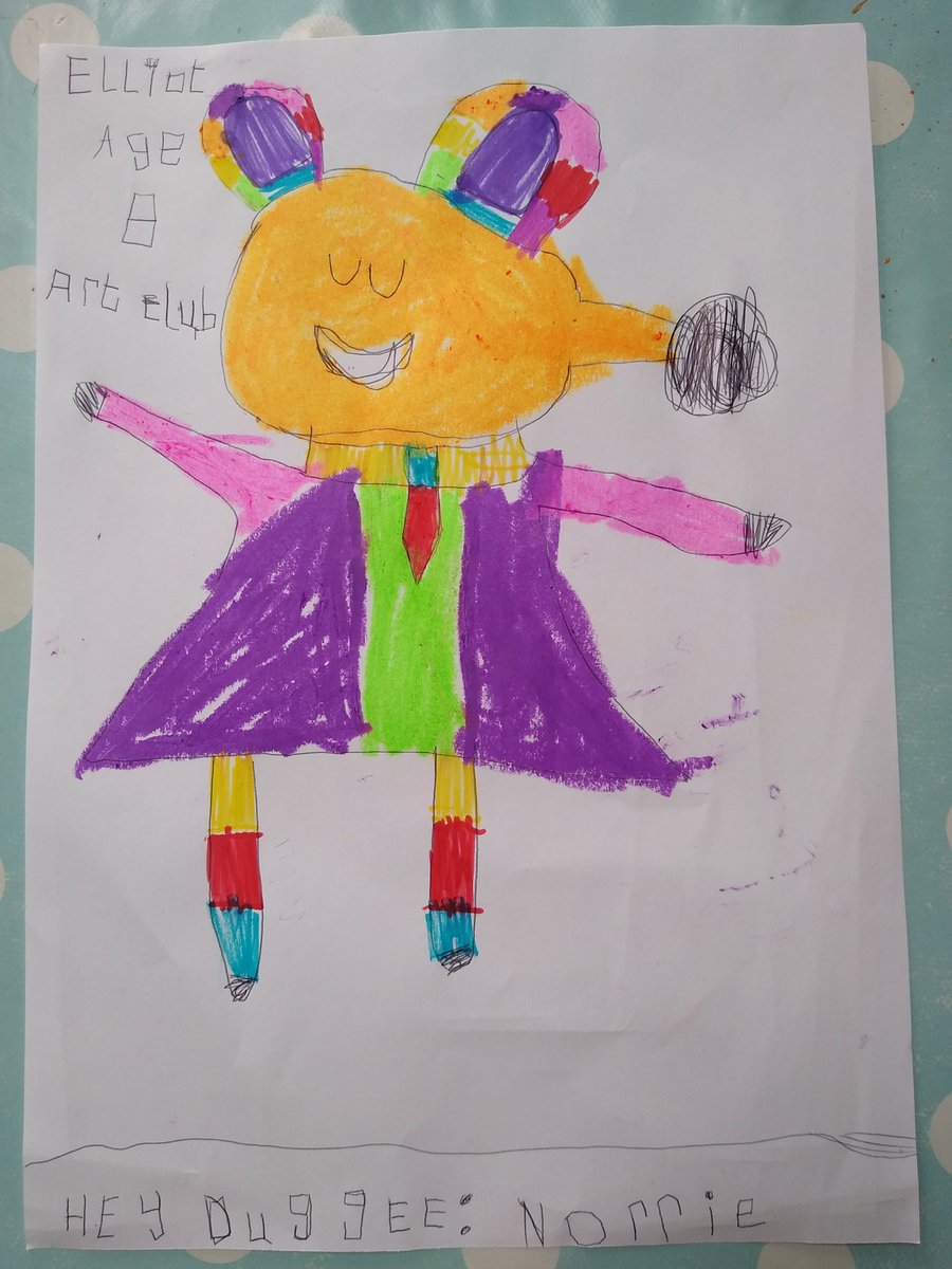 Norrey's tweet photo. @noelfielding11 Elliot age 8 has done a rainbow Norrie from Hey Duggee to bring a bit of cheerbto these crazy times #artclub https://t.co/i0h7NtgSRl