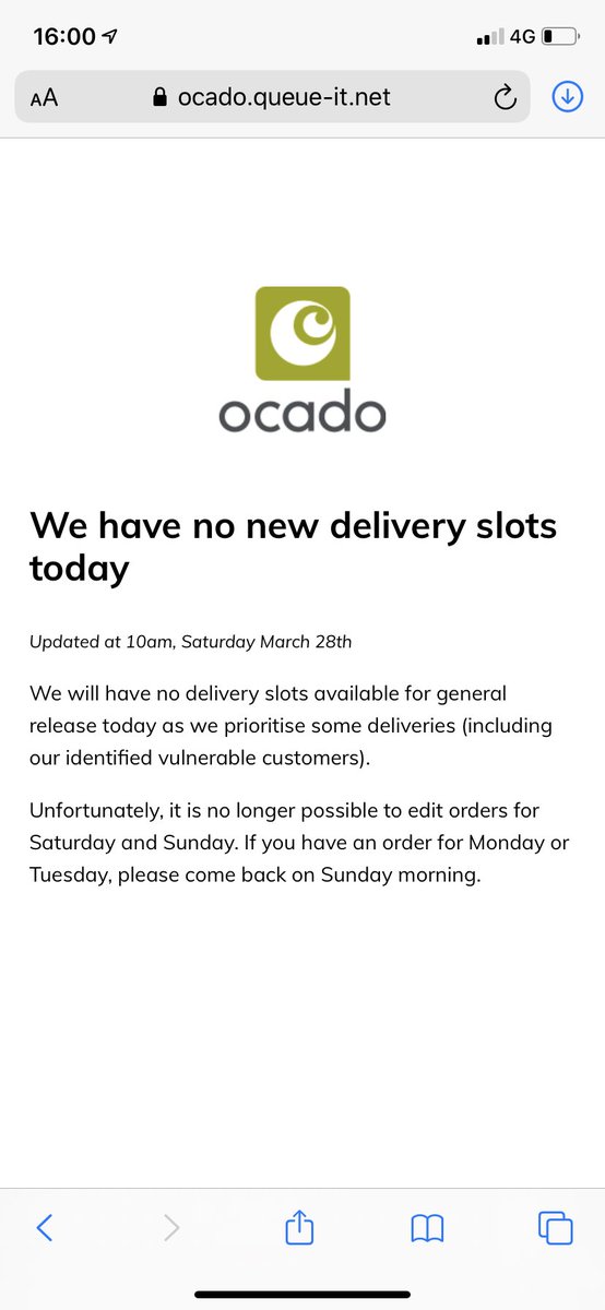 AlexLilley_'s tweet photo. @Ocado Hi Ocado I got an email because I have a priority pass and it tells me to login and join the queue for anytime smart pass customers but I keep getting this page... is this the queue and do I keep waiting? It says I only have access today... https://t.co/RUMddiVvUZ
