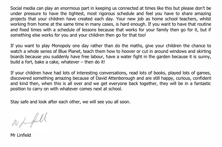 ahoy_zoe's tweet image. I am so proud of the headteacher at our local school, @chalkwellhall who sent this guidance to parents about home-schooling. 

#StayAtHomeAndStaySafe