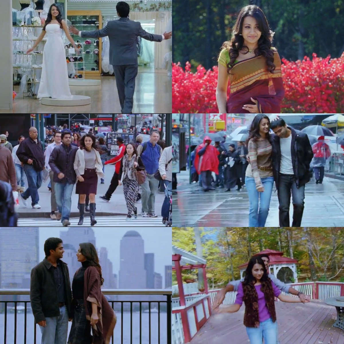Dream /& ImaginationThe scenes were captured in foreign country, New York and the costumes were designed accordingly. Special mention goes to Jessie's wedding saree. The only saree that appears in the entire Anbil Avan song. Exquisite.'One more dreamthat I cannot make true'