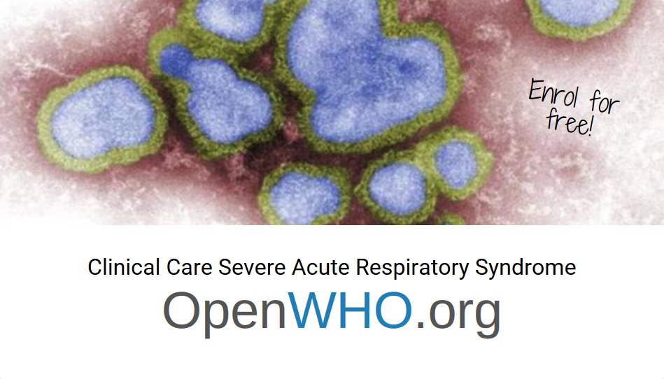 Clinicians: join the free  #OpenWHO online course on clinical management of patients with a severe acute respiratory infection, incl.  #COVID19 - covering many crucial areas:• Symptoms• Triage• Diagnostics• Ventilation• & much more  https://bit.ly/2wIUFaN  #coronavirus