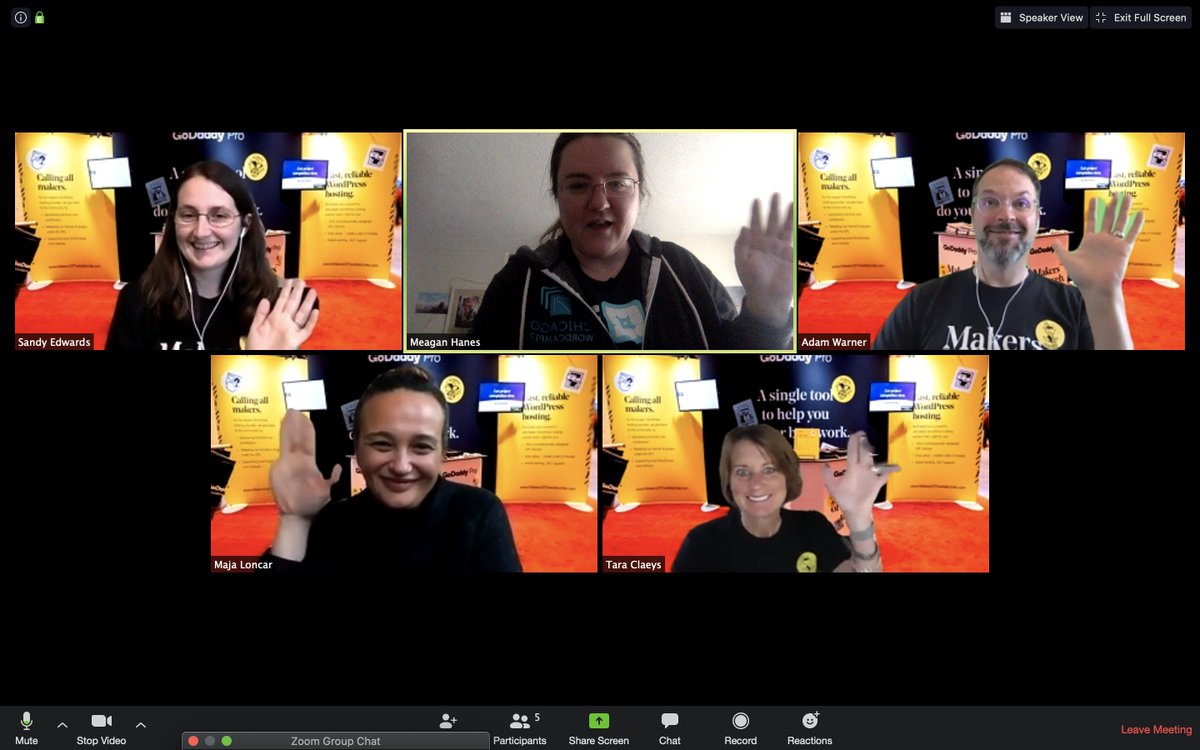 mhanes's tweet image. Hanging out with friends at the @GoDaddy
 booth at #WCSATX #MakersOfTheWeb Unite!