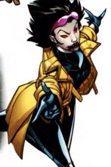 32. Jubilation Lee, Jubilee. La protégée de Wolverine elle peut projeter des feux d’artifice ! Shogo est son fils adoptif, elle a été changé en vampire et avait perdu ses pouvoirs suite à HoM devenant Wondra des NewWarriors, redevenu une mutante elle est ajd chez Excalibur