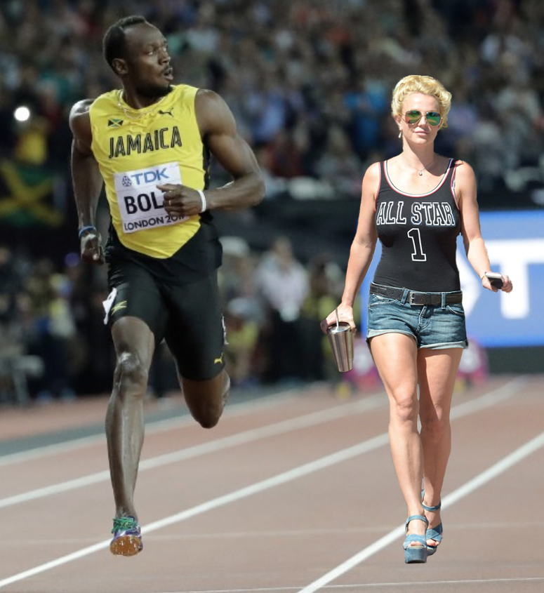 Matt Eisenberg On Twitter Britney Spears Is Faster Than Usain Bolt And Even Had Time To Get A Coffee On Her Way To The Race