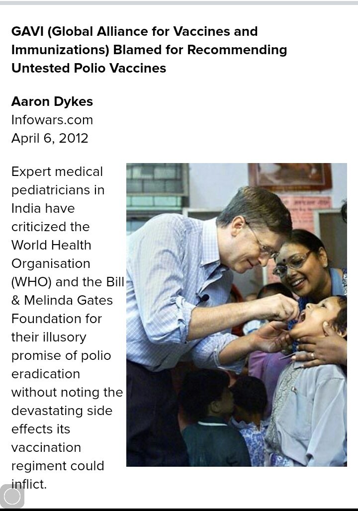 In 2000, the US banned ORAL POLIO vaccines, because they contain active polio viruses that caused polio & paralysis in some children. Yet Gates foundation distributed oral polio vaccines among India's poor which left thousands w/polio or paralysis. Say no to Gates  #COVIDVACCINE!