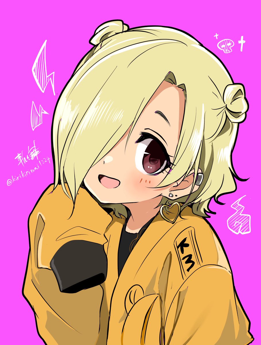 shirasaka koume 1girl solo hair over one eye blonde hair sleeves past wrists sleeves past fingers earrings  illustration images