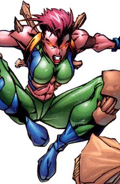 36. Sarah alias Marrow. Possédant les pouvoirs degeux d’avoirs des os qui poussent très vite et de pouvoir les retirer pour se battre avec Marrow commence sa carrière chez les X-Men mais passera chez presque tout leurs ennemis..