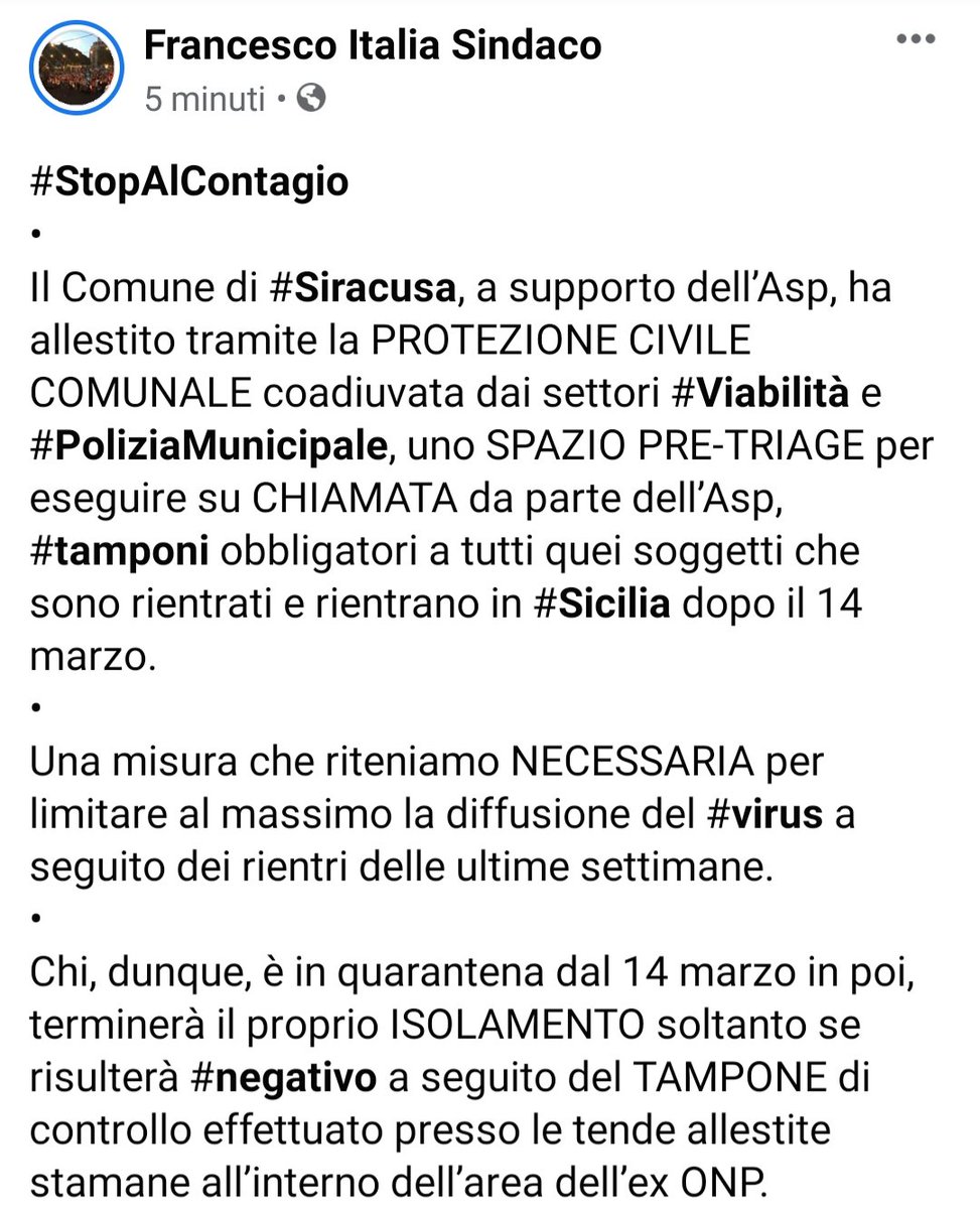 italiasindaco's tweet photo. #StopAlContagio
•
Il Comune di #Siracusa, a supporto dell’Asp, ha allestito tramite la PROTEZIONE CIVILE COMUNALE coadiuvata dai settori #Viabilità e #PoliziaMunicipale, uno SPAZIO PRE-TRIAGE. Segue immagine per dettaglo https://t.co/LghorwUa5K