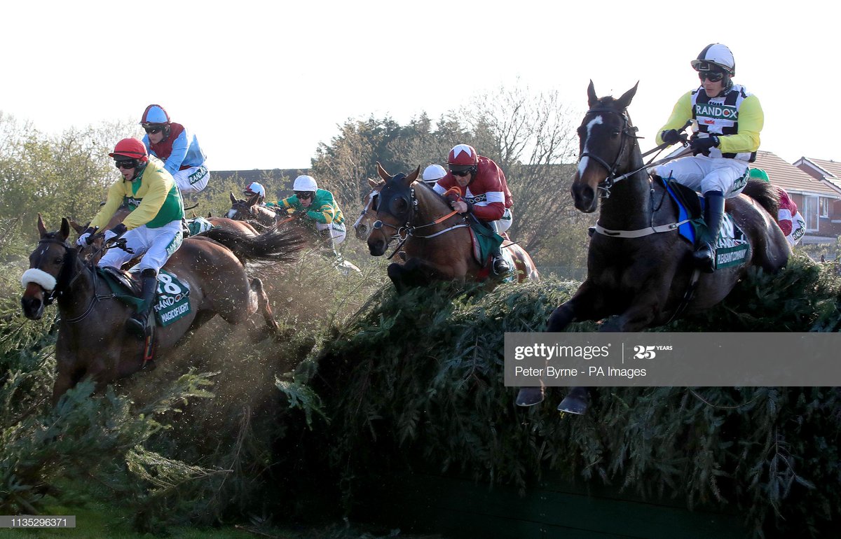 AnaglogsDaughtr's tweet photo. There is just something about it that I'll never accept Tiger Rolls National greatness. 
Not trying to diss the horse but Becher's Brook v Bechers, he'd never have even got over the top of Becher's Brook.
Pic 1) Tiger Roll jumping Becher's
Pic 2) Red Rum jumping Becher's Brook https://t.co/IAsMkn3b14