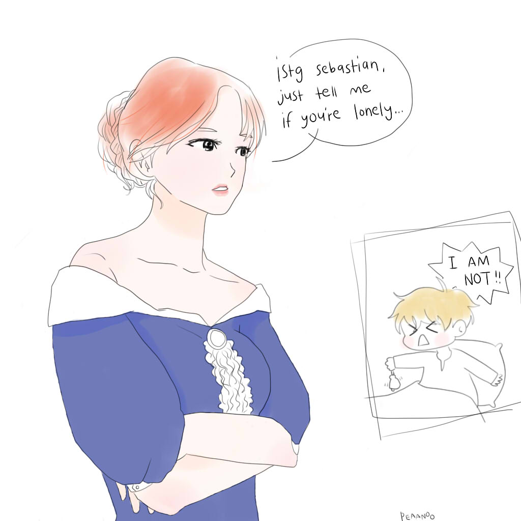 peaanoo's tweet image. :: sebastian just want evie's attention 
#devilinspring