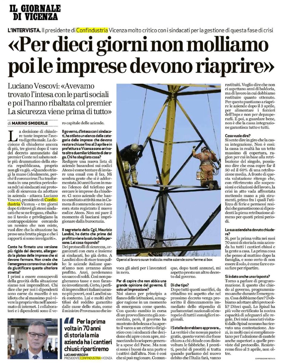 lucivescovi's tweet photo. Quando stringi (virtualmente) la mano ai sindacati sui protocolli di sicurezza da adottare in azienda e tre giorni dopo ti ritrovi gli stessi sindacati che se ne fregano, ribaltano il tavolo, vuol dire che la situazione ha preso una brutta piega. https://t.co/RukDcPF4ii