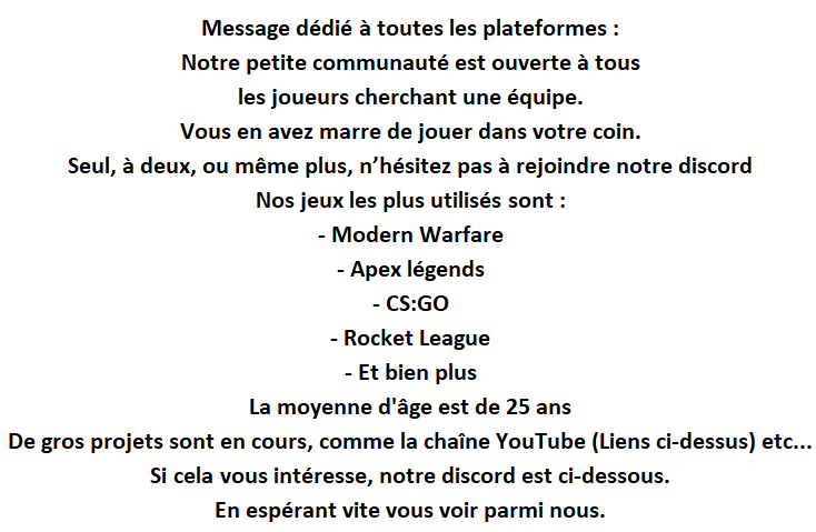 WikiNight_'s tweet photo. @CallofDutyFR @charlieINTEL @PlayApex @PlayApexFR @RocketLeague @CSGO @DexertoIntel
Lien discord : https://t.co/1FuIvyEZX5
Lien YouTube : https://t.co/NiCA6kDncZ https://t.co/ygsT7ySsv8