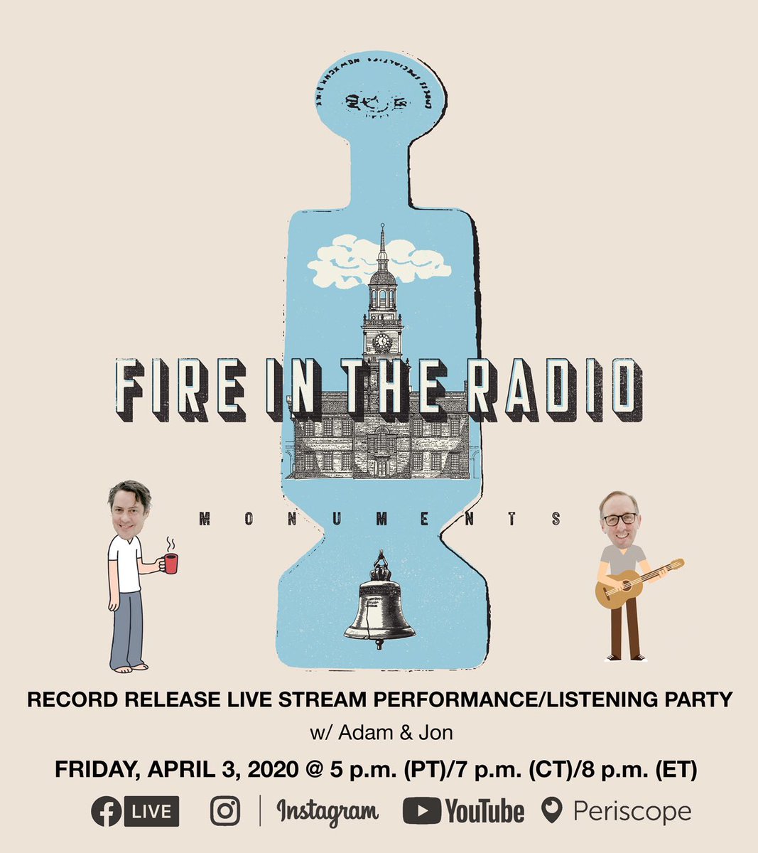 Hey, this Friday, April 3rd, Adam and Jon will be hosting a live stream performance/listening party to celebrate the release of Monuments. It’s free and promises to be a good time. Tune in on you favorite streaming platform and check it out!