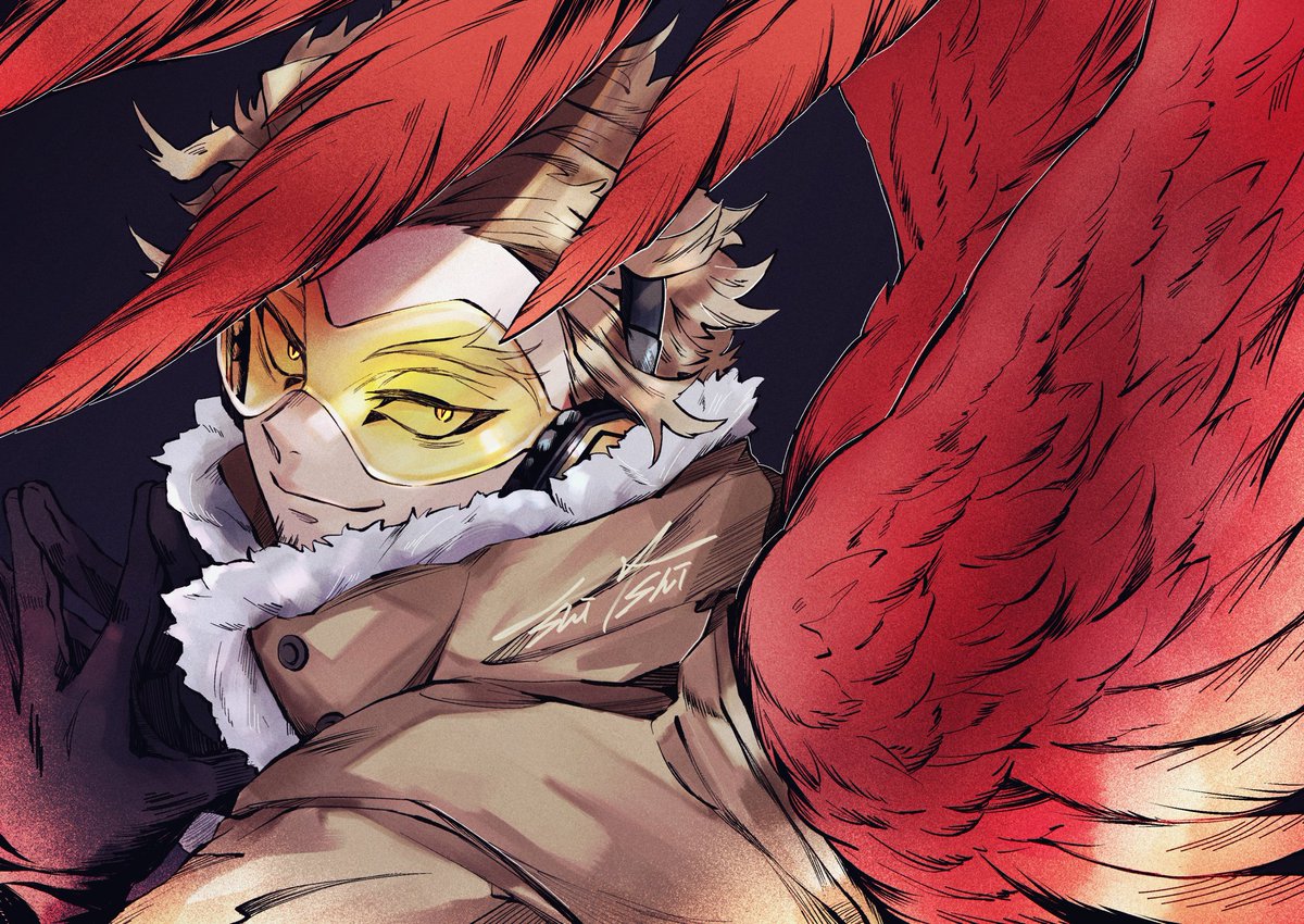 hawks (boku no hero academia) 1boy male focus solo red wings gloves wings blonde hair  illustration images