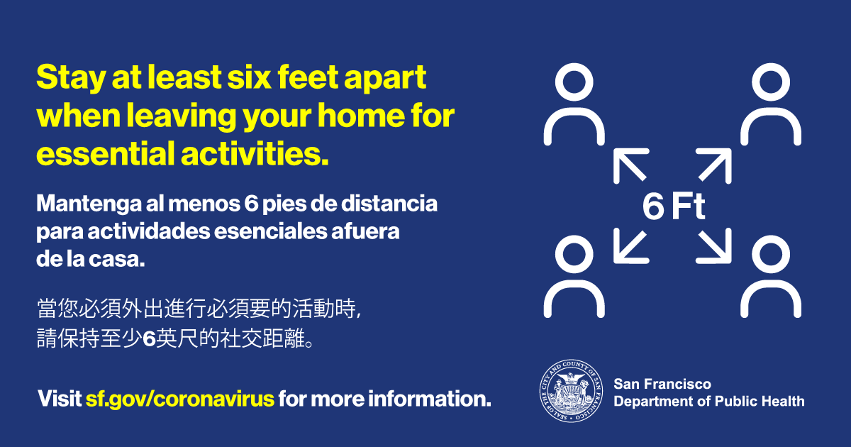 SF_emergency's tweet photo. Ways to stay safe from Covid-19: Wash your hands, avoid touching your face, stay at least 6 feet away from others, and STAY HOME. #StayAtHomeAndStaySafe https://t.co/JKrjWxRKc5