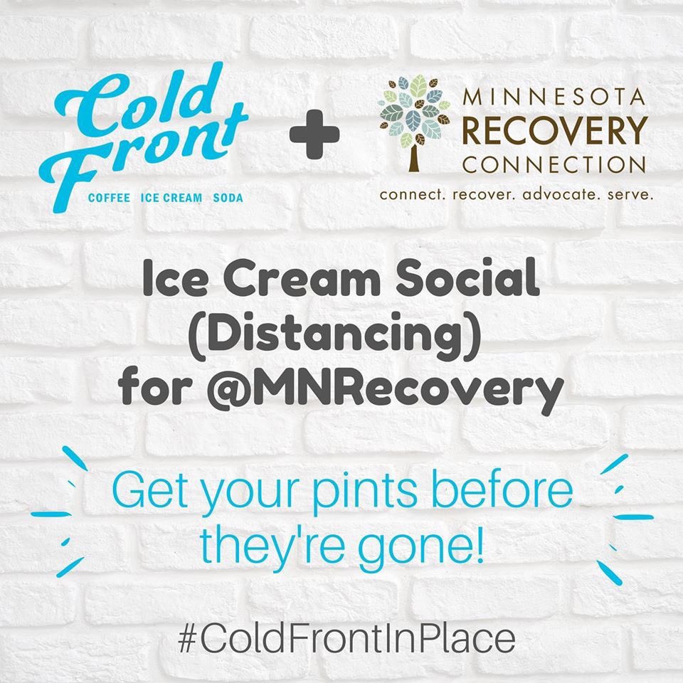 ColdFrontMSP's tweet photo. WOW! 300+ pints sold already to support our @MNRecovery #ColdFrontInPlace Drive-Up Ice Cream Social (Distancing) event tomorrow. 🙏 for your support!

☑️ Curbside pick up tomorrow 1-3–Please have your order # ready for quick pick up
☑️ Order https://t.co/JPUhCLvVH5 
💙🤍 https://t.co/XFYhZDbFv0