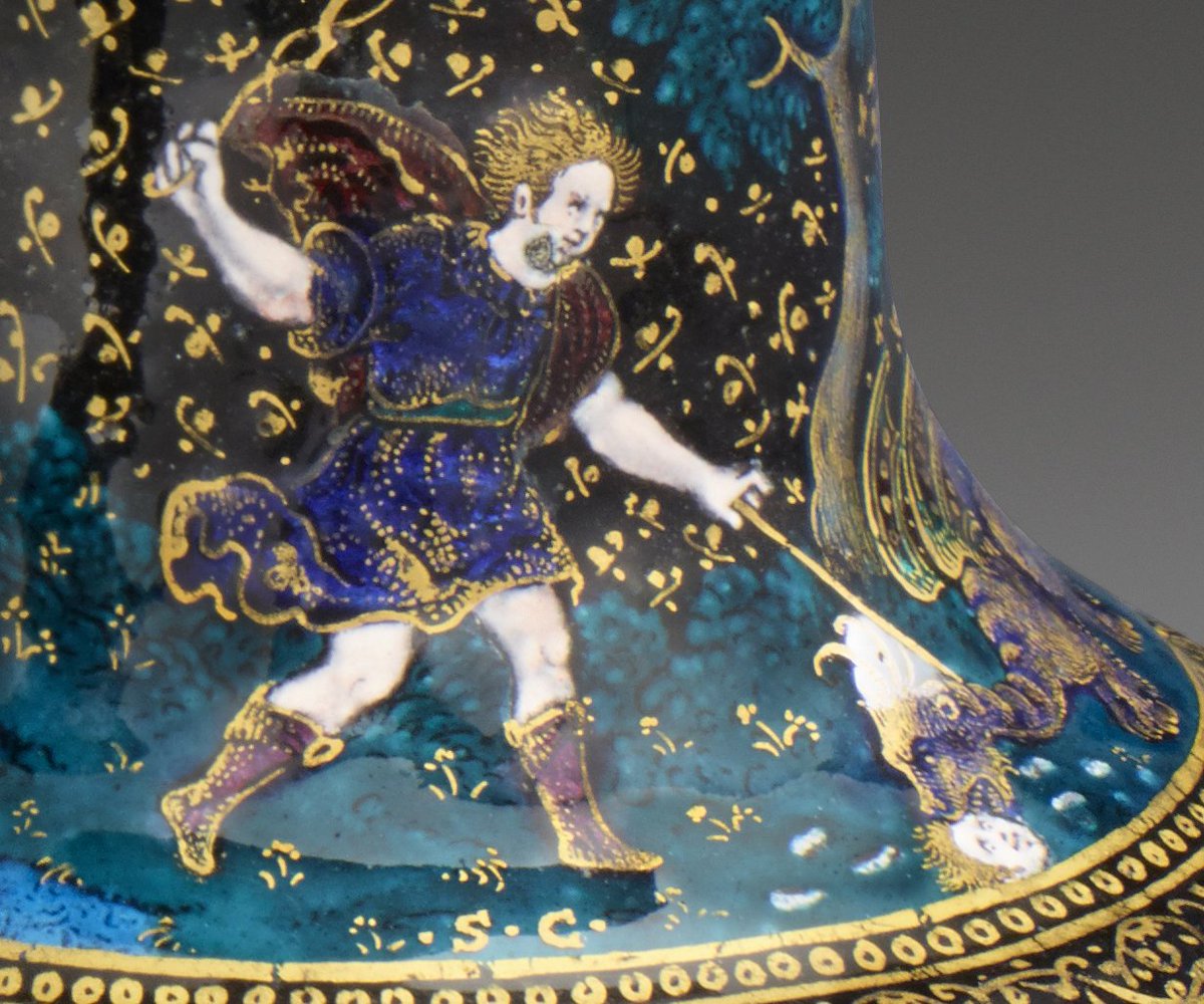 Suzanne de Court is the only known female enameler from 16th-century Limoges. Her initials are on these saltcellars that depict the story of Orpheus. #5WomenArtists #WomensHistoryMonth
—
Suzanne de Court, Pair of Saltcellars, 16th–17th century. Painted enamel on copper, gilded