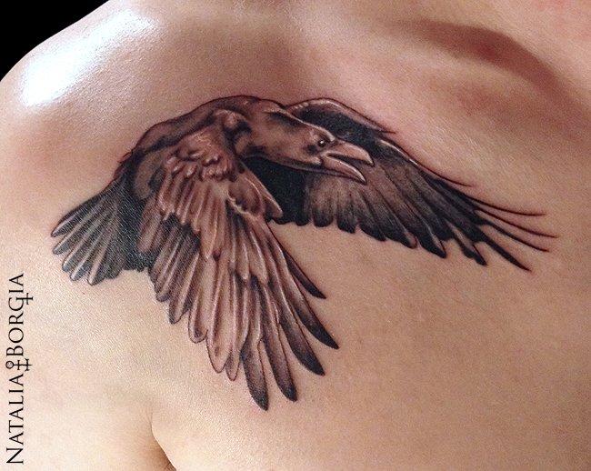 Raven tattoo Traditional chest tattoo Neo traditional chest tattoo