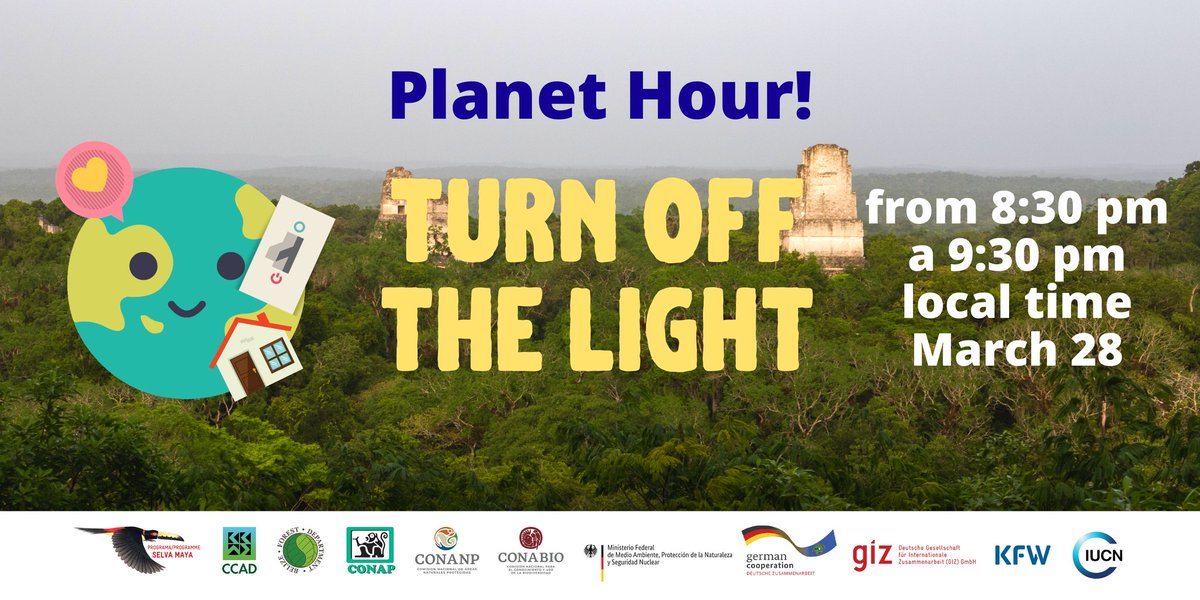 uicn_conserva's tweet photo. 🌎♥But remember the planet needs more than an hour to combat the impacts of #ClimateChange😉
#TurnOffTheLight #WeAreSelvaMaya
#HoraDelPlaneta #PlanetHour https://t.co/c0zYzPyeXZ