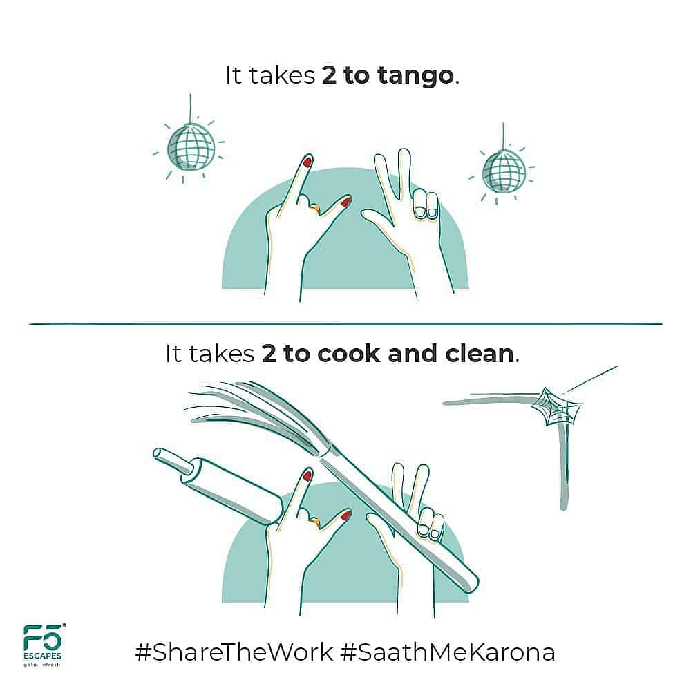 IndiTravlr's tweet photo. @F5Escapes creates a series of creative posts on gender sensitivity during #lockdownindia to raise awareness for giving a hand in household chores. Check the thread for more.

#coronamemes #ShareTheWork https://t.co/nTyYfQzJJm