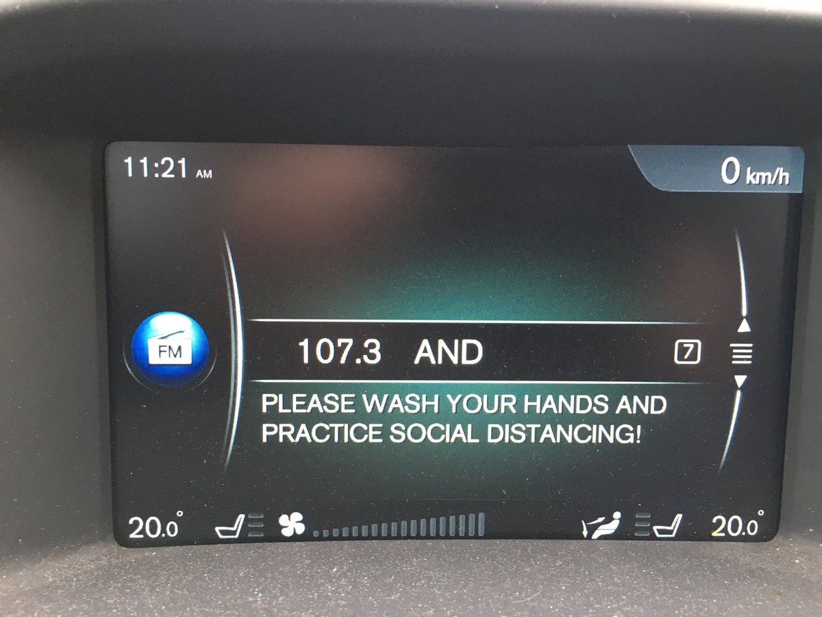 CrookRachelJ's tweet photo. My car cares about me! #SocialDistanacing #WashYourHands #ihatethisstupidvirus #needahug https://t.co/VmNQi6jXn8