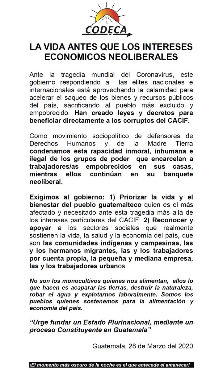 CodecaReu's tweet image. No más decretos a favor del CACIF
#Covid_19 #Guatemala @PDHgt @crfger @PrensaComunitar