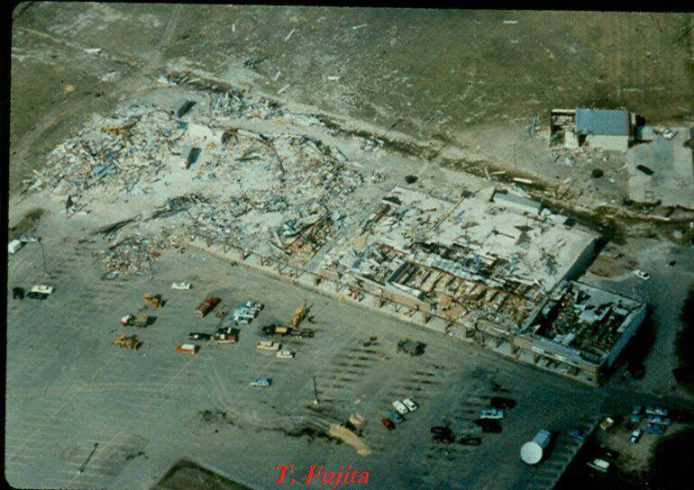 2/10 - Tim Branch shared this photo taken by Dr. Ted Fujita. It shows the Roses and Food Lion in Bennettsville leveled after an F-4 tornado ripped through the area on this date in 1984.  #scwx  #ncwx