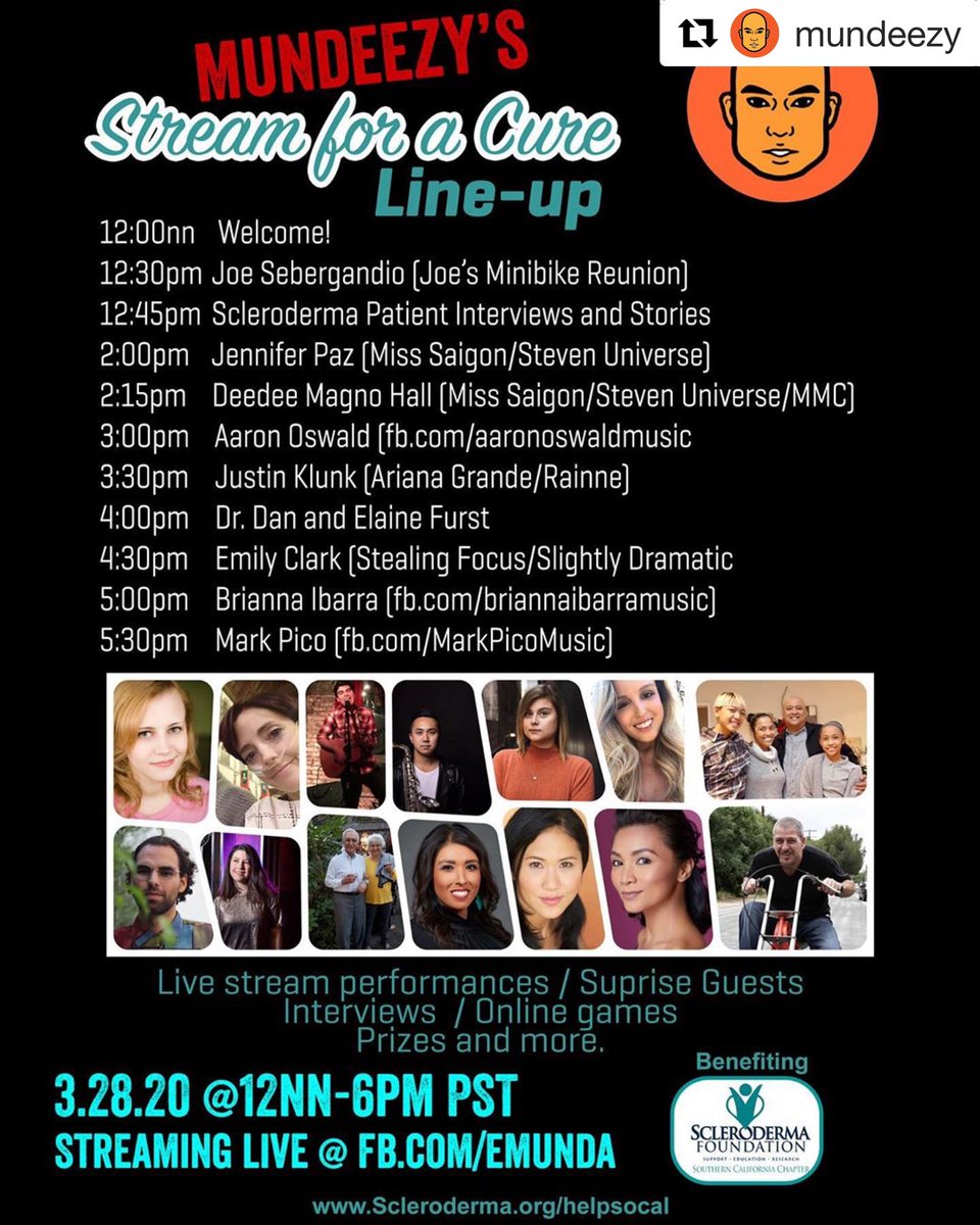 DeedeeMagnoHall's tweet image. Join me, @Jennifer_Paz, @mundeezy & many more to raise funds & awareness to #benefit the #SclerodermaFoundation. Please go to fb.com/Emunda for the #mundeezylivestream! Jen & I will be on at 2pm! Please help if you can🙏🏻❤️