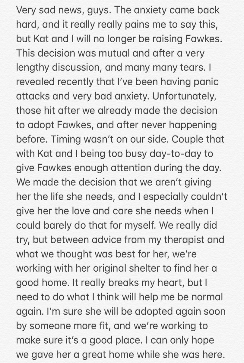 JeremyNDooley's tweet photo. The hardest decision we’ve made in years, but we felt it was best for everyone as I work to fix everything broken about me right now. Sorry. https://t.co/TdWjqHw261
