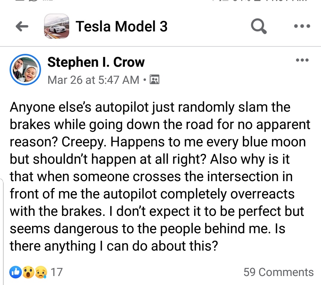 ghost_scot's tweet image. It is incredible that this dangerous system has not been recalled by @NHTSAgov. Who is getting paid and how much, @SenMarkey? 
#TeslaAutopilotIssues 
#TeslaPhantomBrakeIssues 
#TeslaSafetyIssues 
#Tesla #Model3 #TESLAMODEL3
