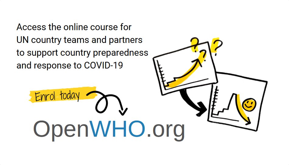 To assist  @UN country teams in scaling up country preparedness & response to  #COVID19,  #OpenWHO has developed a free online course:  https://bit.ly/3aqkyef Join today & learn about the Operational Planning Guidelines to Support Country Preparedness & Response  #coronavirus