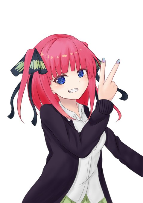 菊の棘さんがTwitterに投稿した中野二乃(五等分の花嫁)のイラスト。