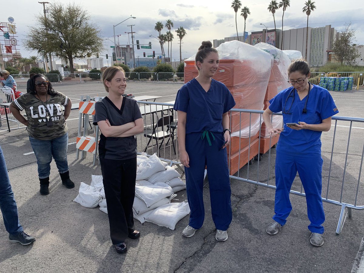 ClarkCountyNV's tweet photo. Touro University med students &amp; physician asst. students have arrived to help with our temp. homeless facility at Cashman Center. It’s coming together! #coronavirus #Vegas https://t.co/cCSaezqIFb